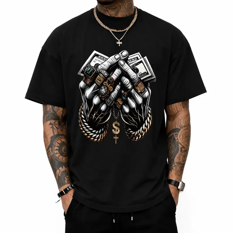 Men's Loose Comfort-Fit Unisex Fit Short-Sleeve Cotton Graphic Tshirt - Classic Menswear, Round Neck, Trendy Dollar Graphic, Soft Customized Sports & Outdoor All-Seasons Top