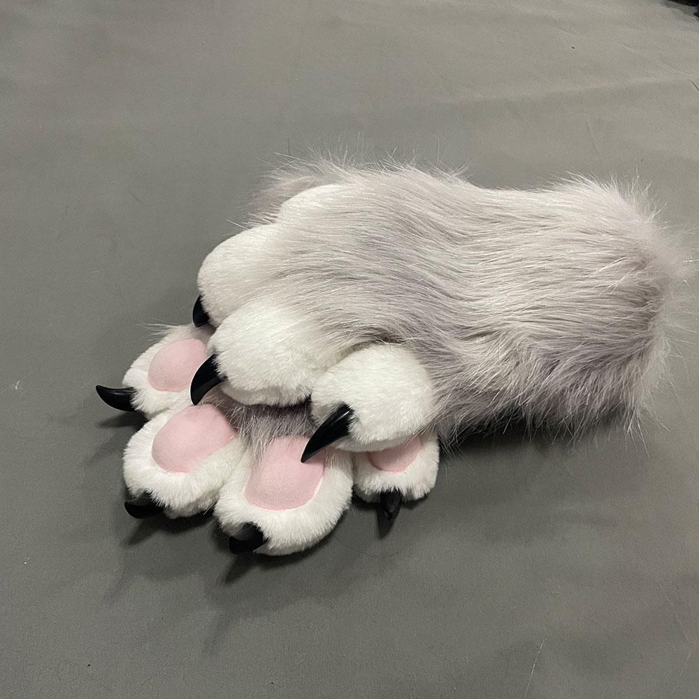 Faux Fur Plush Furry Cat Claw Gloves Fursuit Animal Fox Paws Mittens Halloween Cosplay Costume Accessories for Adult