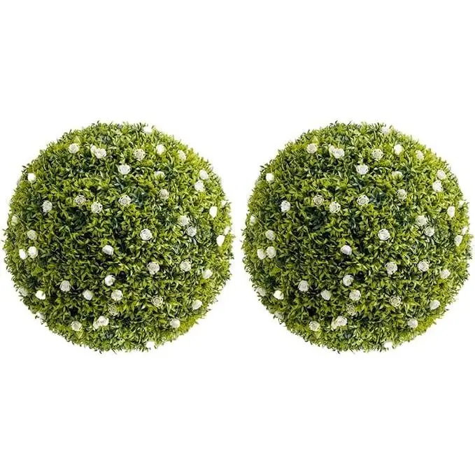 2-Piece Round Artificial Topiary Ball Set - Decorative Boxwood & Multi-Color Flower Hanging Plants, UV-Resistant Faux Greenery for Home Decor, Indoor-Outdoor Use, Ideal Gift for Porch/Garden