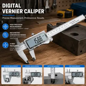 0-150mm Digital Caliper, High Precision Electronic Vernier with LCD Screen, ABS Plastic Lightweight & Durable, Auto Calibration, Inch/Metric Switch, for DIY, Workshop, Home Use, Inside/Outside/Depth Measurement