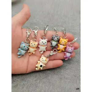 Cute Cartoon Cat Keychain Set, Kawaii Animal Themed Accessory For Women And Men, Stylish Decorative Charm Perfect For Ornamenting Bags And Car Keys room decor