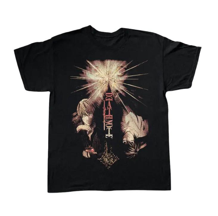 Battle of Minds Death Note Graphic Tee – Vintage Anime Shirt, Unisex Gothic Grunge Y2K Emo Scene Manga Top, Trendy Streetwear Menswear & Womenswear for Casual, Party, Convention, and Anime Fans