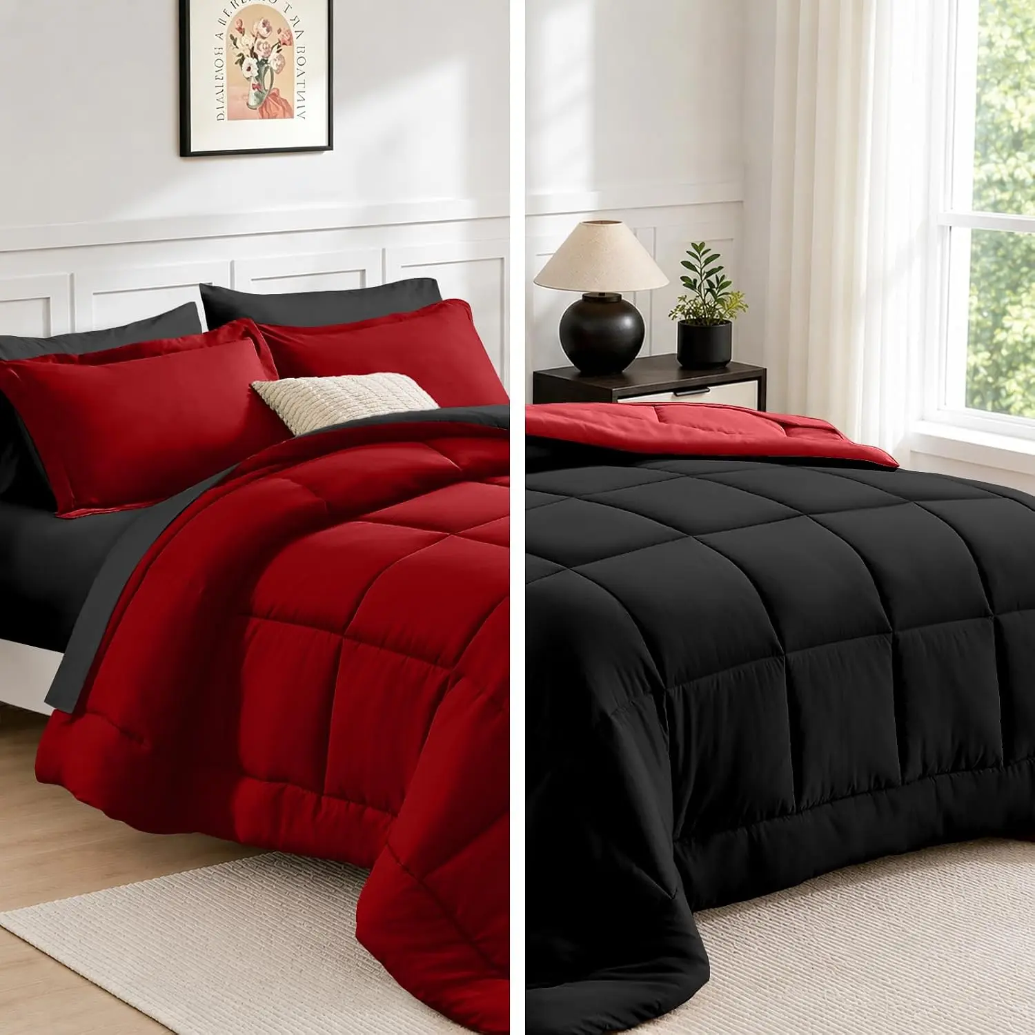 FUANNA King Size Comforter Set 7 Pieces, Reversible Bed Set, Bed in a Bag