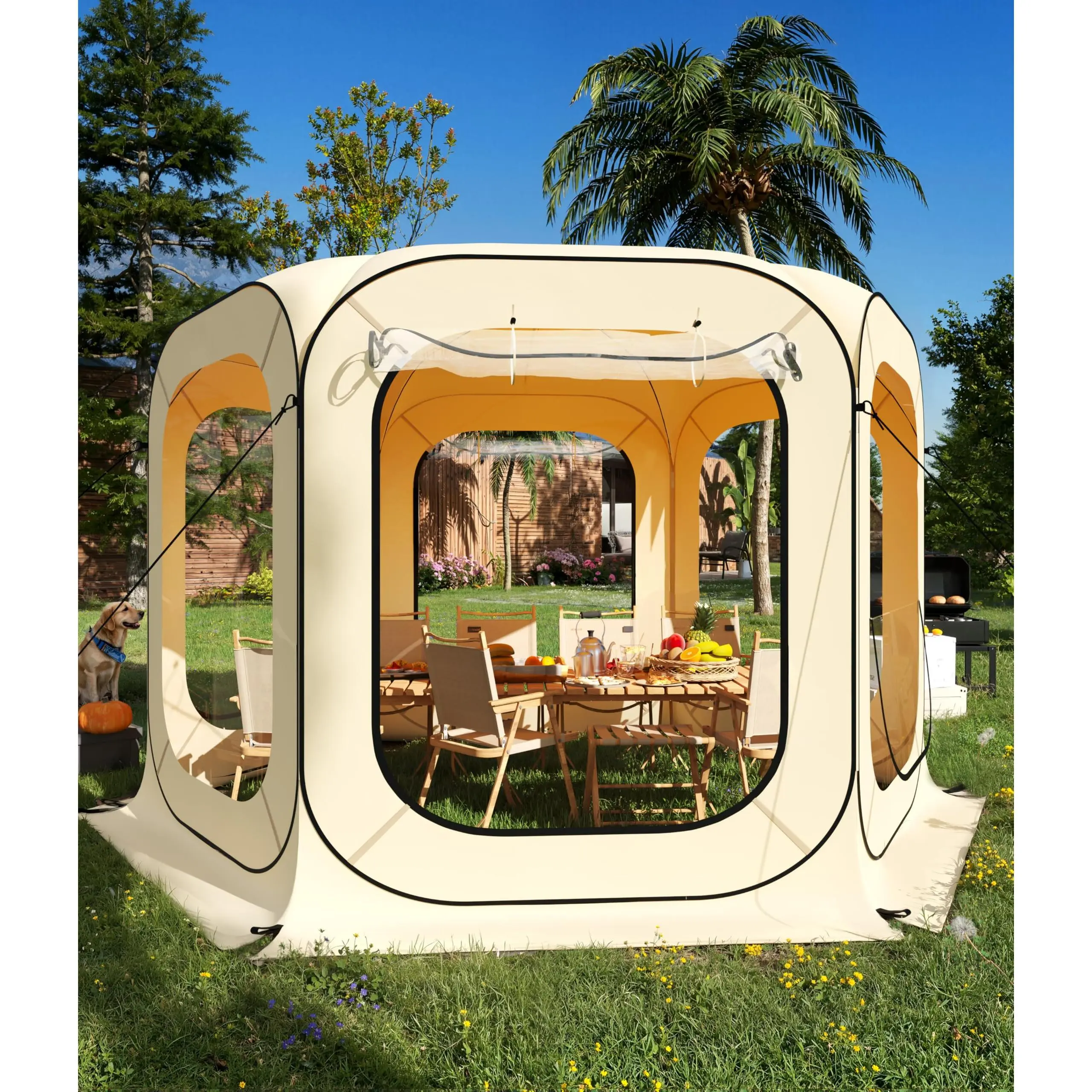 12x12 FT Transparent Pop Up Bubble Tent, Portable All-Weather Rain & Sun Protection Shelter, Clear Outdoor Tent for Patio, Sports Events & Daily Use