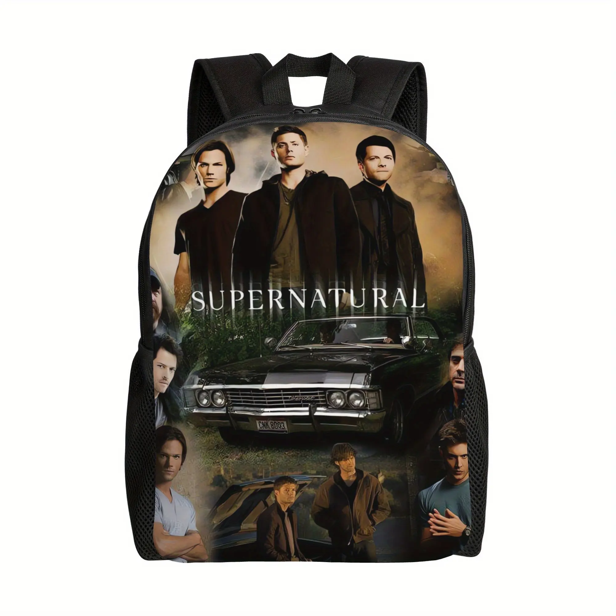 Supernatural-themed backpack - black, stylish, suitable for school and short trips, sturdy shoulder straps