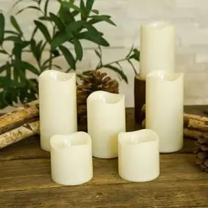 Multi-Size Ivory Scalloped Top LED Pillar Candles, Realistic Flameless Electronic Candles for Romantic Birthday Party Decor