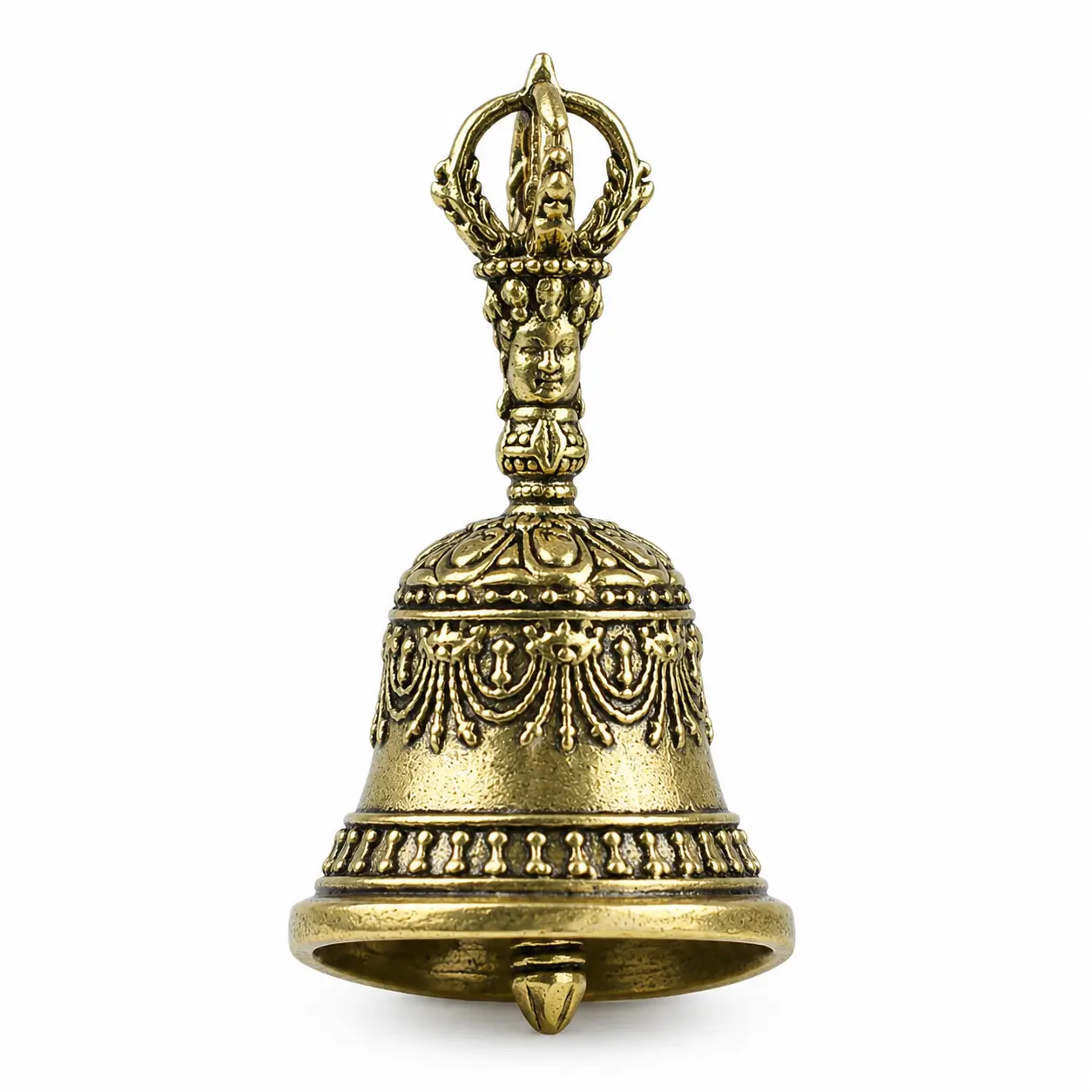 Carved Bronze Handheld Bell with Clapping Handle, Compact Easy-to-Carry Hand Shaker, Decorative Table Ornament & Small Display Figurine, Soothing Sound for Ceremony & Home Decor
