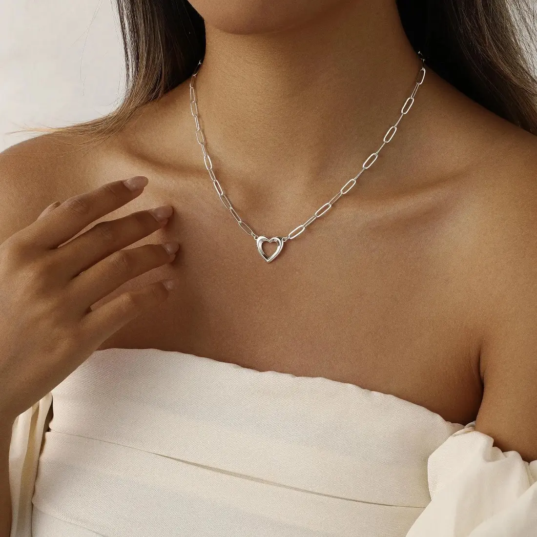 Women's Elegant Open Heart Necklace, Gold Plated Pendant on a Modern Dainty Paperclip Chain, Lightweight Daily Jewelry, Female, Modern Edge, Women Who Crave Romance, Yes