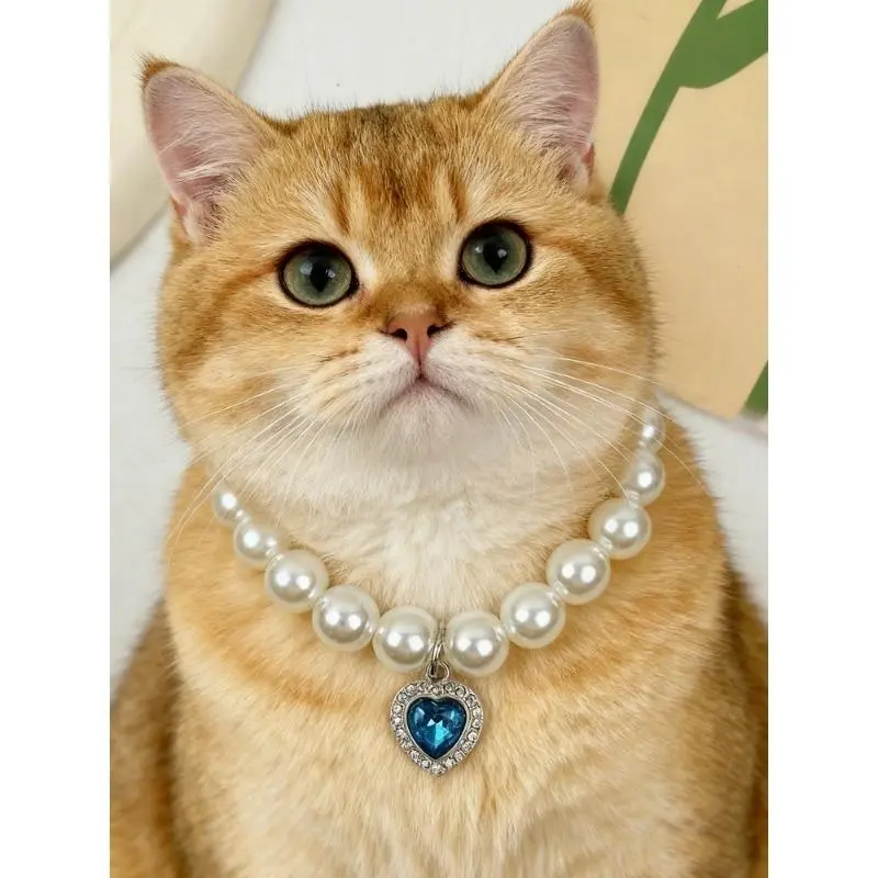 Adjustable Soft Pearls & Heart-Shaped Crystal Pet Collar with Secure Clasp Closure, Elegant Pet Jewelry for Small Puppies-Kittens, Ideal for Everyday Wear & Photo Shoots (Sports & Outdoor Accessories)