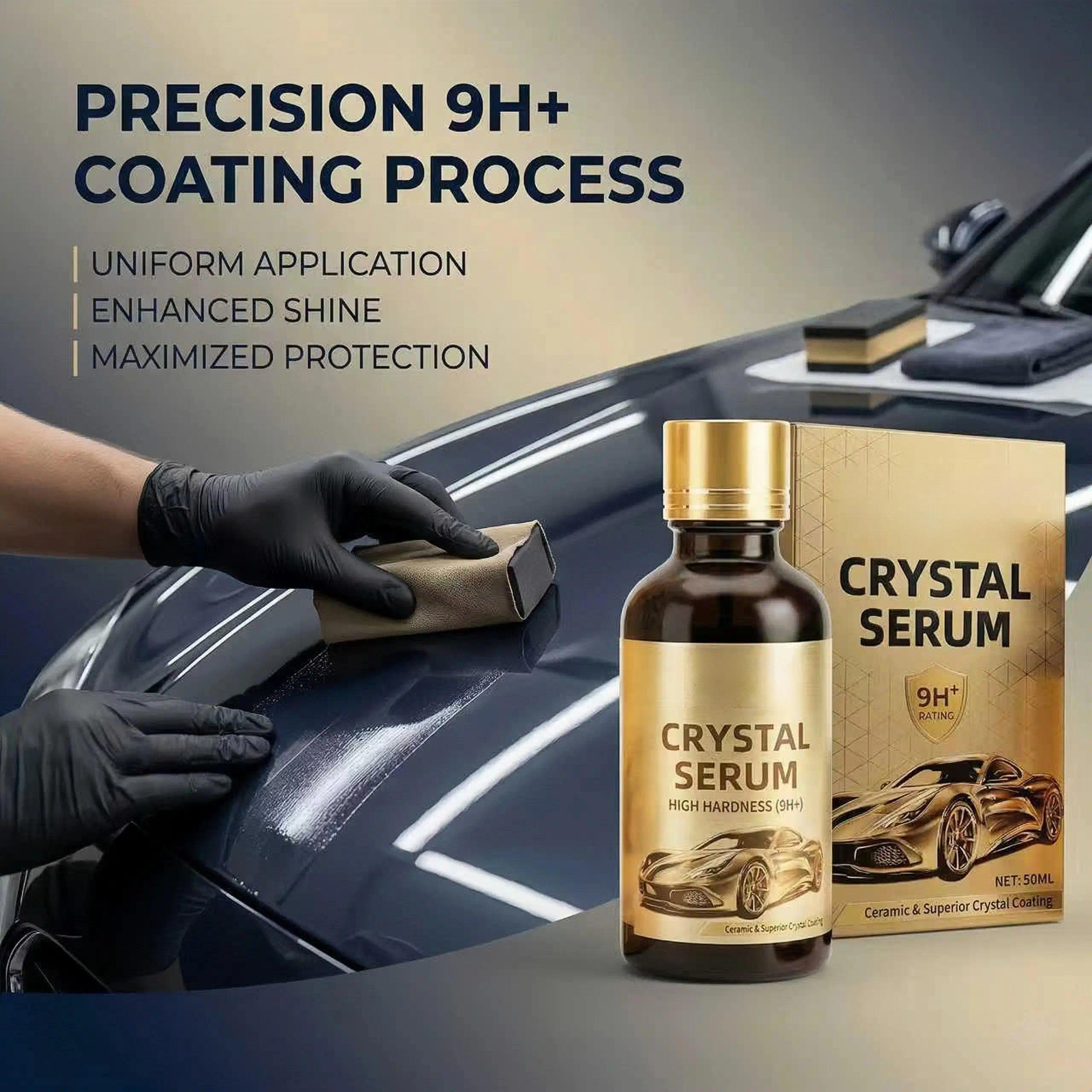 Crystal Serum – Advanced Graphene Ceramic Coating for Cars(50ML),9H Graphene Coating for Auto Car Detailing,10+ Years of Long Lasting Car Protection,Gloss Hydrophobicty Anti Scratch