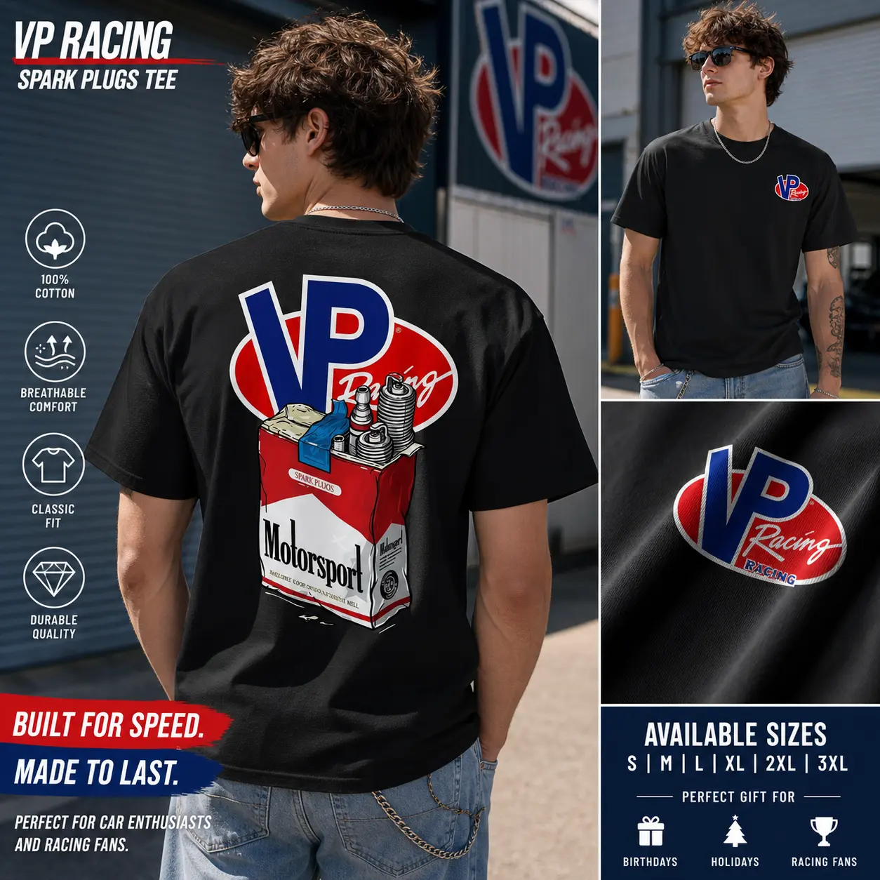 Men's Cotton Tshirt - Limited Edition Motorsport Graphic Print Short-Sleeve Top, Casual Round Neck, Classic Relaxed Fit, Soft Fabric for Car Enthusiasts