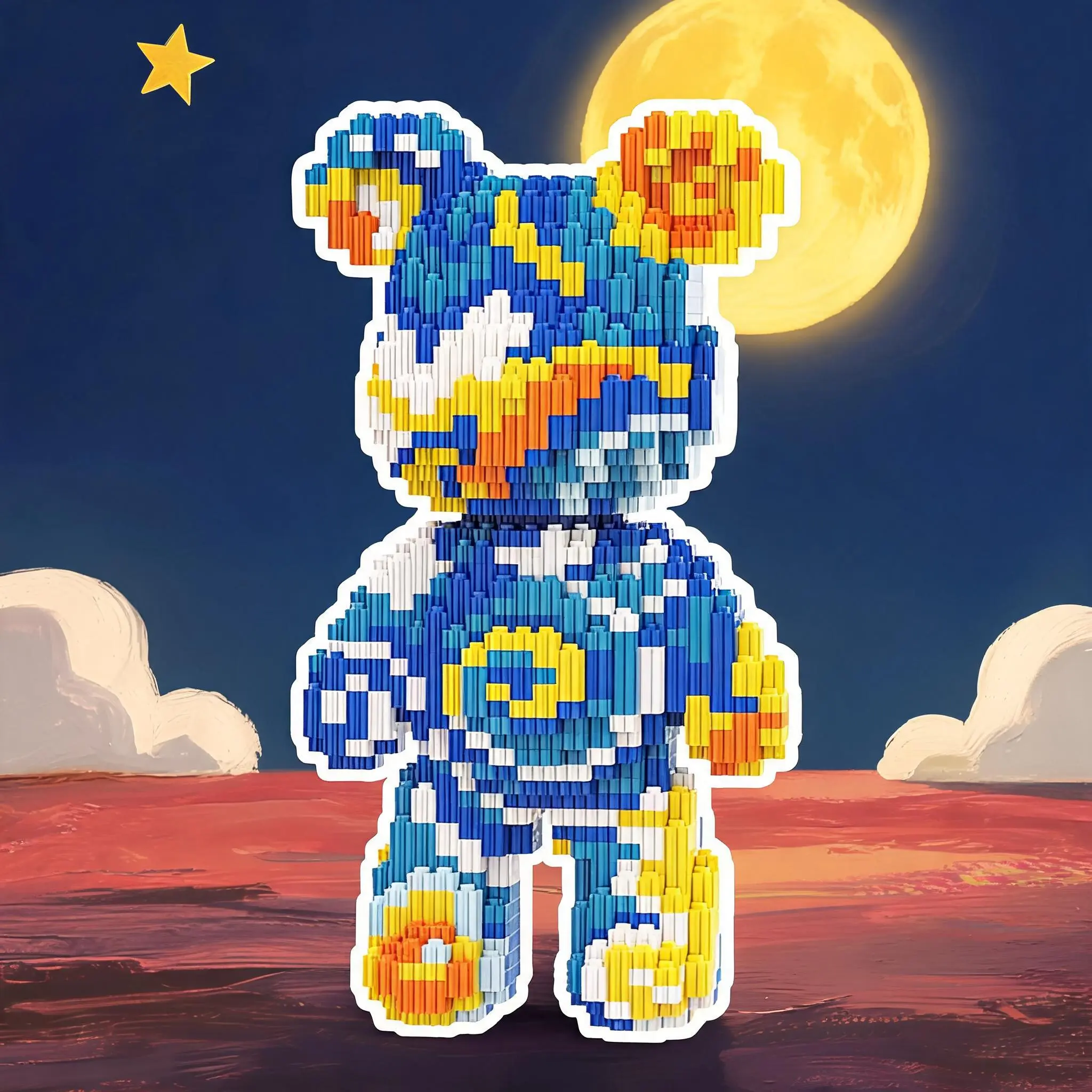 New 3280pcs Scream Bear Lucky Bear Building Blocks Interlocking Puzzle DIY Puzzle 3D Puzzle Creative Puzzle Model Crafts Art Puzzles Gift Artificial Desk Decor Stress Relief Toy, Perfect Gift for Birthday Halloween Valentine Christmas New Year