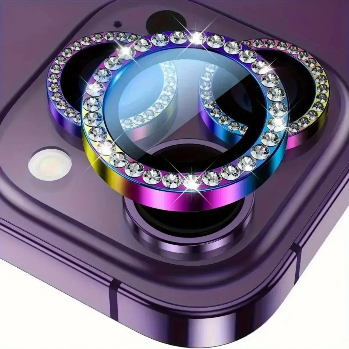 Sparkly Rhinestone Camera Lens Protector, 9H Tempered Glass Anti-Scratch Protective Ring for iPhone Series Devices