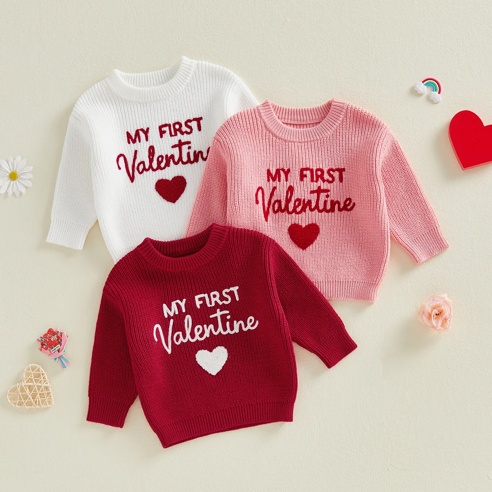 Toddler Girls Boy Spring Sweaters Fashion Love Heart Letter Embroidered Long Sleeve Crew Neck Baby Pullovers