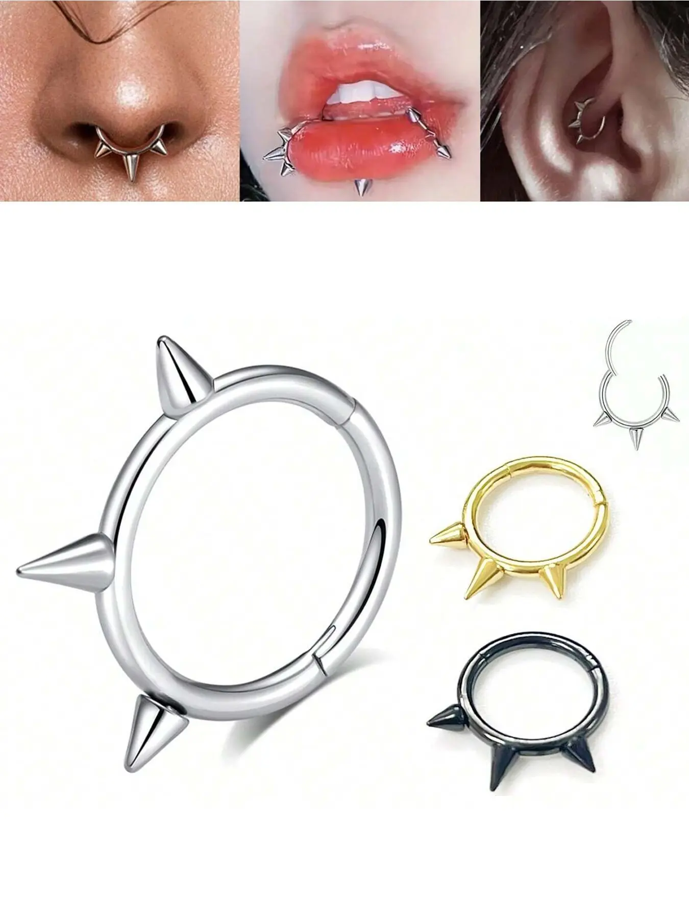 Punk Style Hinged Septum Nose Ring Hoop, Hypoallergenic Stainless Steel, 12g Clicker Segment, Cartilage Piercing, 8mm, 10mm, Body Piercing Jewelry, Nose Rings Hoops