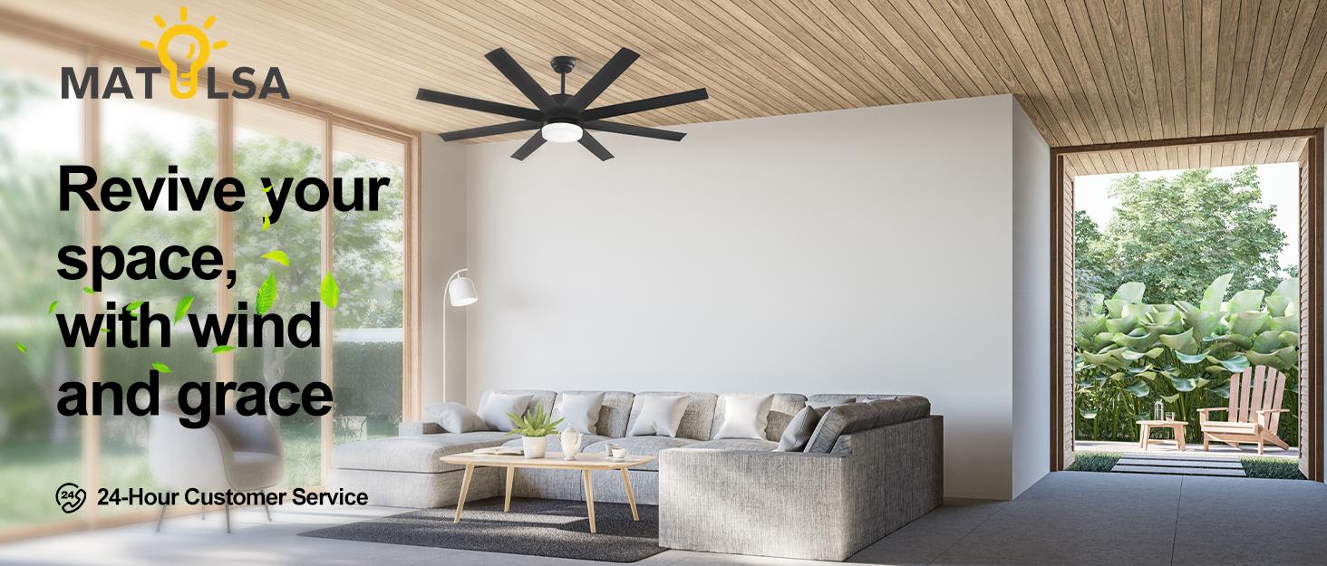 Large Ceiling Fans with Lights and Remote/APP Control, Indoor Outdoor Black Ceiling Fan for Kitchen, Living Room, Patio, 6 Speeds Reversible Quiet DC Motor, 8 Blades
