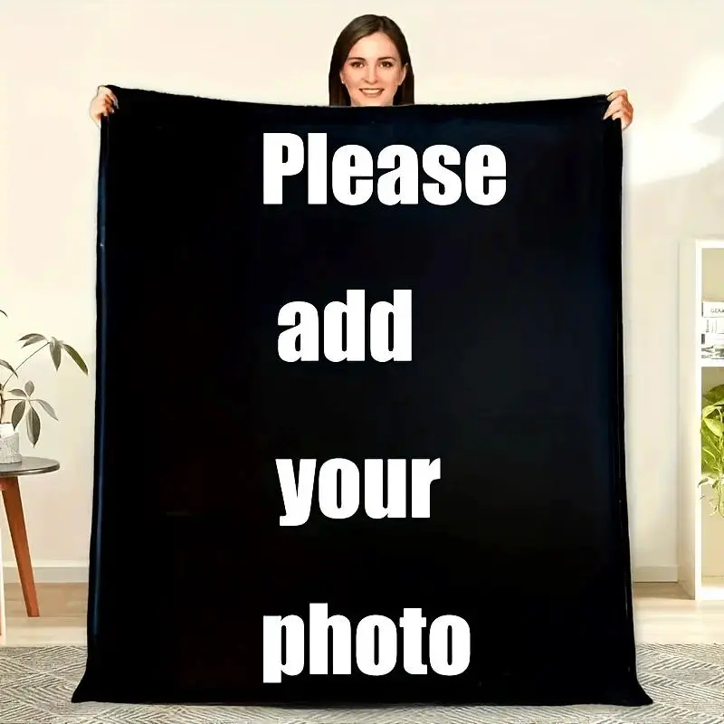 Customized Blankets - 1-Piece Unisex Adult Custom Photo Personalized Family Flannel Breathable Cooling Blanket, All-Seasons Comfort, Home/Travel Use, Holiday Birthday Commemorative Gift