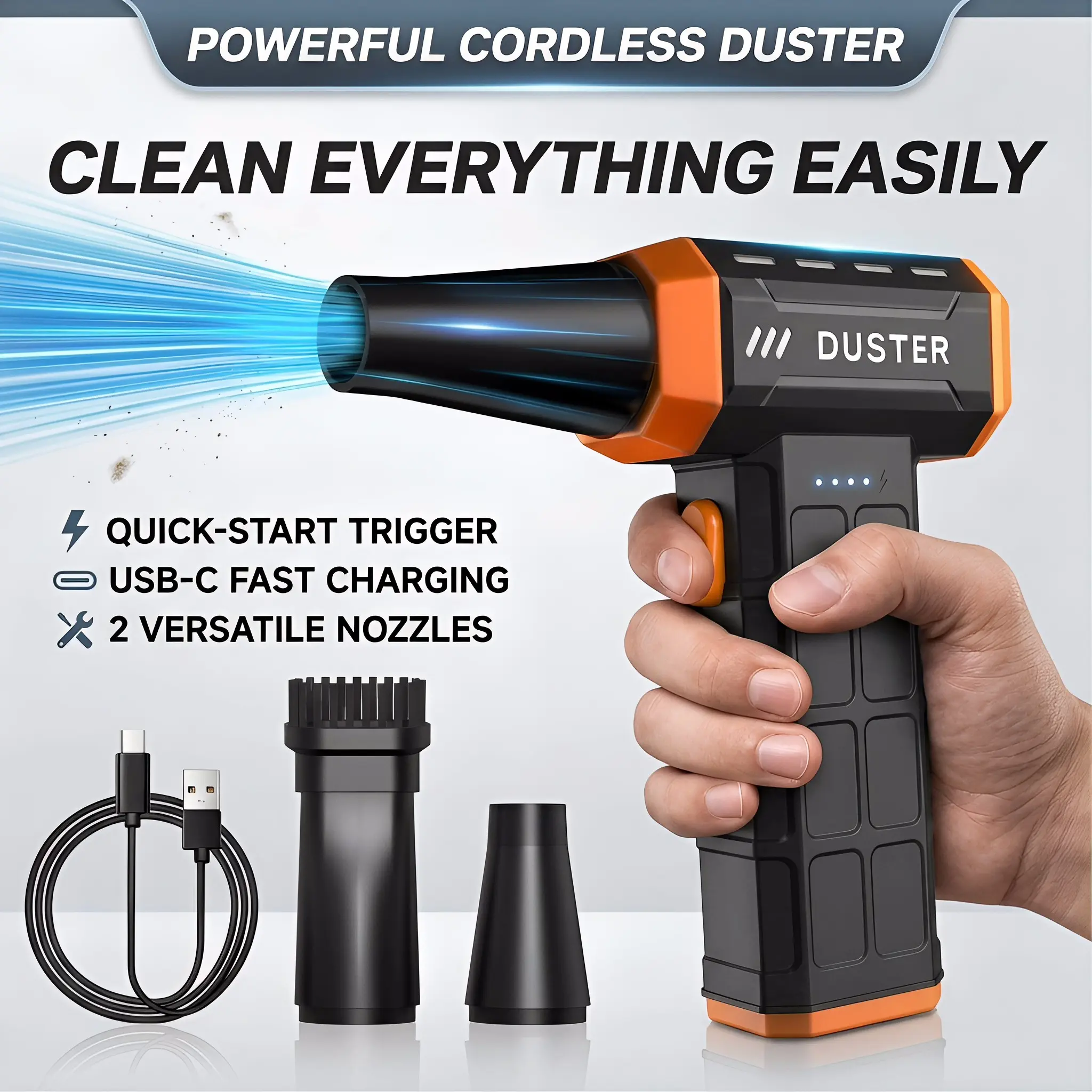 Compressed Air Dust Blaster, 130000 Rpm Wireless Rechargeable Brushless Fan, High Speed Blower, Adjustable Mini Hair Dryer, Ideal for PC/home/outdoor/car