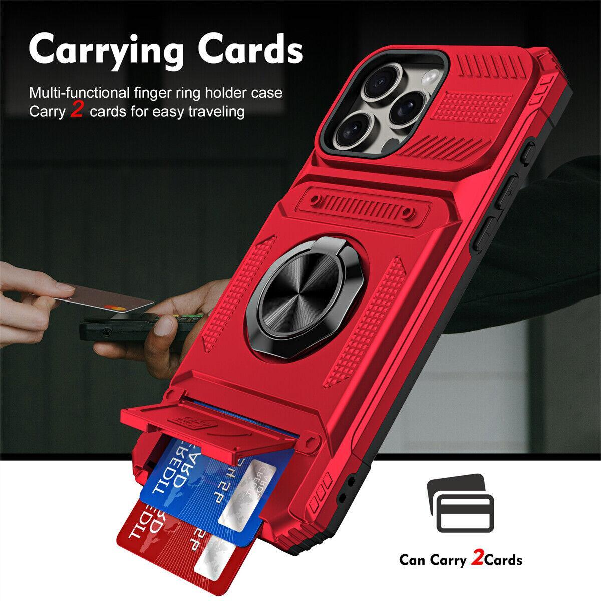 【Freeship】Hybrid Shockproof Magnetic Ring Case Card Slot for iPhone 16 15 Pro max 14 13