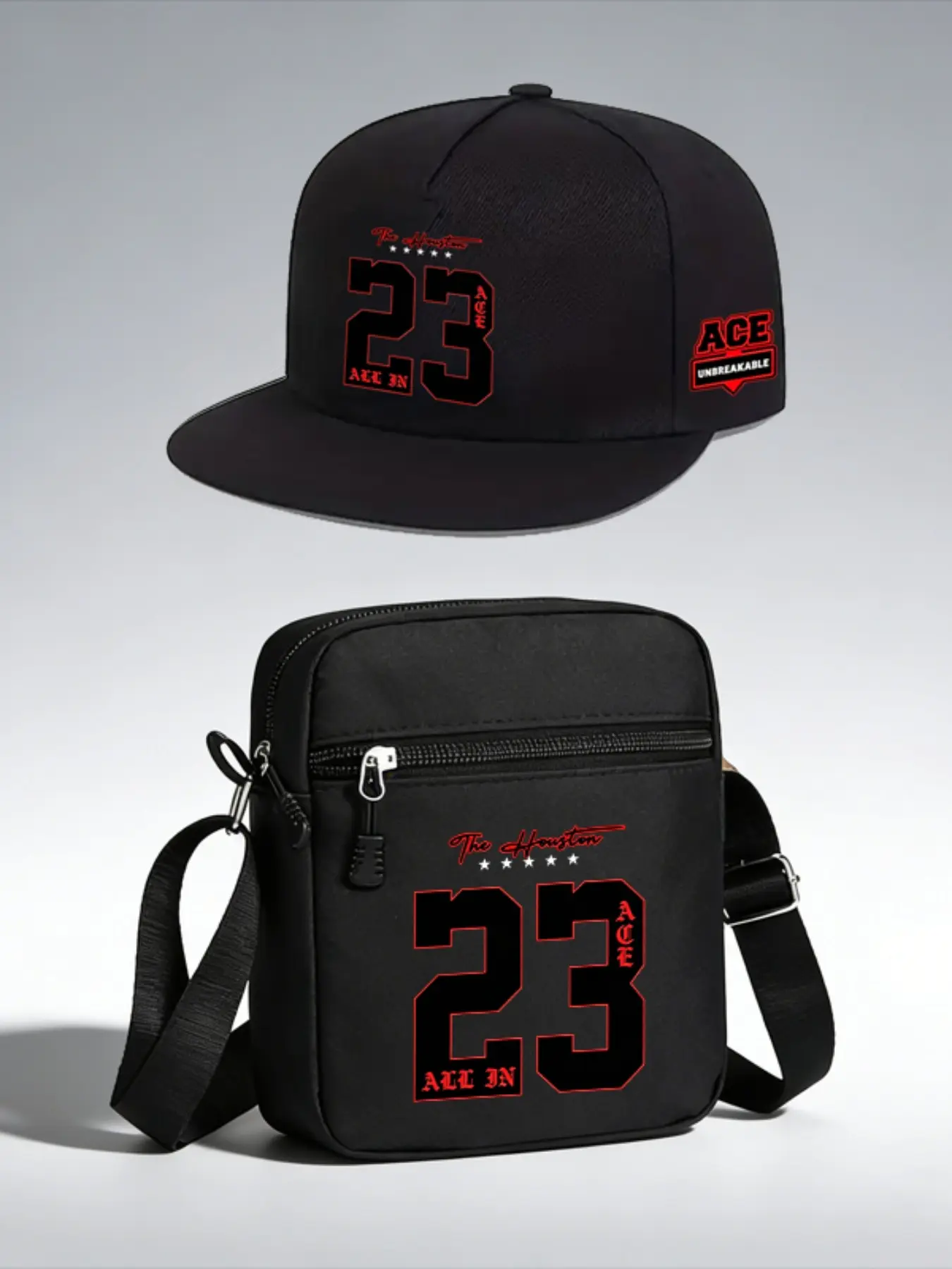 "the Houston 23" Digital Print Baseball Hat and Crossbody Bag Set, Adjustable Street Fashion, Ideal for Daily Wear and Gifts