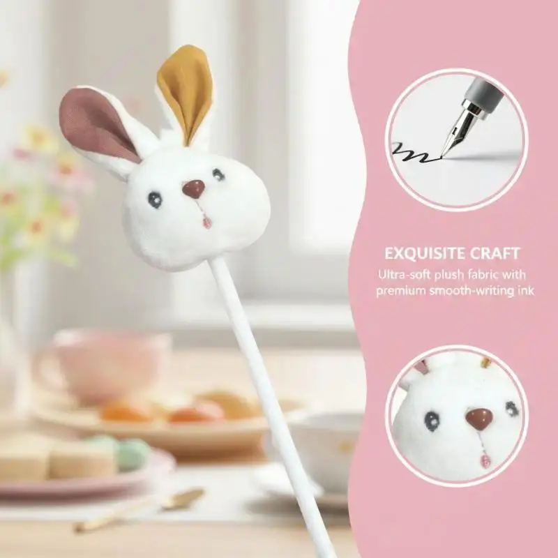 1Pc Kawaii Long Ear Bunny Plush Ballpoint Pen Soft Stuffed Animal Toy for Writing Cute Stationery Gift for Girls Children