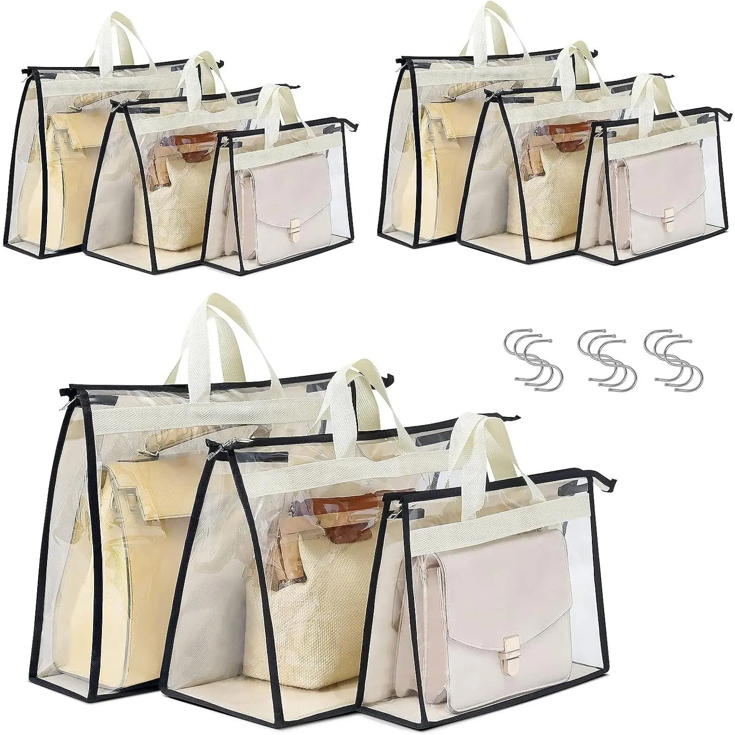 9 Pack Clear Hanging Handbag Dust Bags, Zippered Purse Storage Organizer for Closet, Transparent Handbag Protection Cover