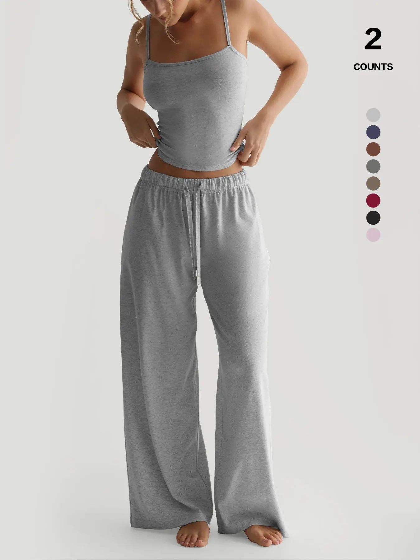 Airy Modal Knit Casual Lightweight Loungewear Two-Piece, Quick-Dry Fabric, Adjustable Waistband, Sporty Slim-Fitting, Solid Pattern, Summer for Yoga, Brunch, Travel, Pajama