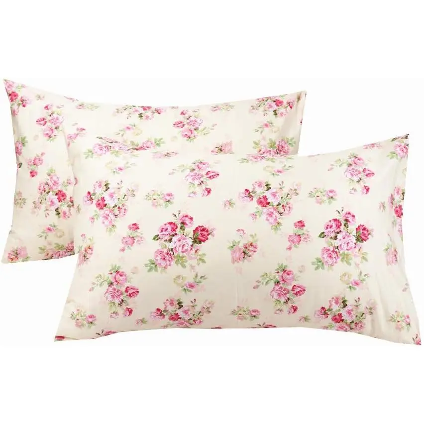 2 count  Size Pillow Cases,   Red Floral Pillow Covers with Envelope Closure, Super Soft and Cozy