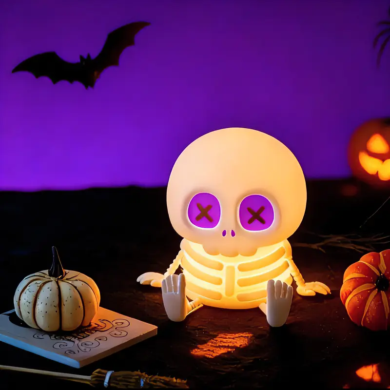 Halloween Skeleton Tap Light, RGB Touch Color Changing Silicone Night Lamp, Rechargeable Spooky Decor Light, Halloween Room Decor, Ideal Gift for Halloween & Birthday,witch,highland,strobe,independence