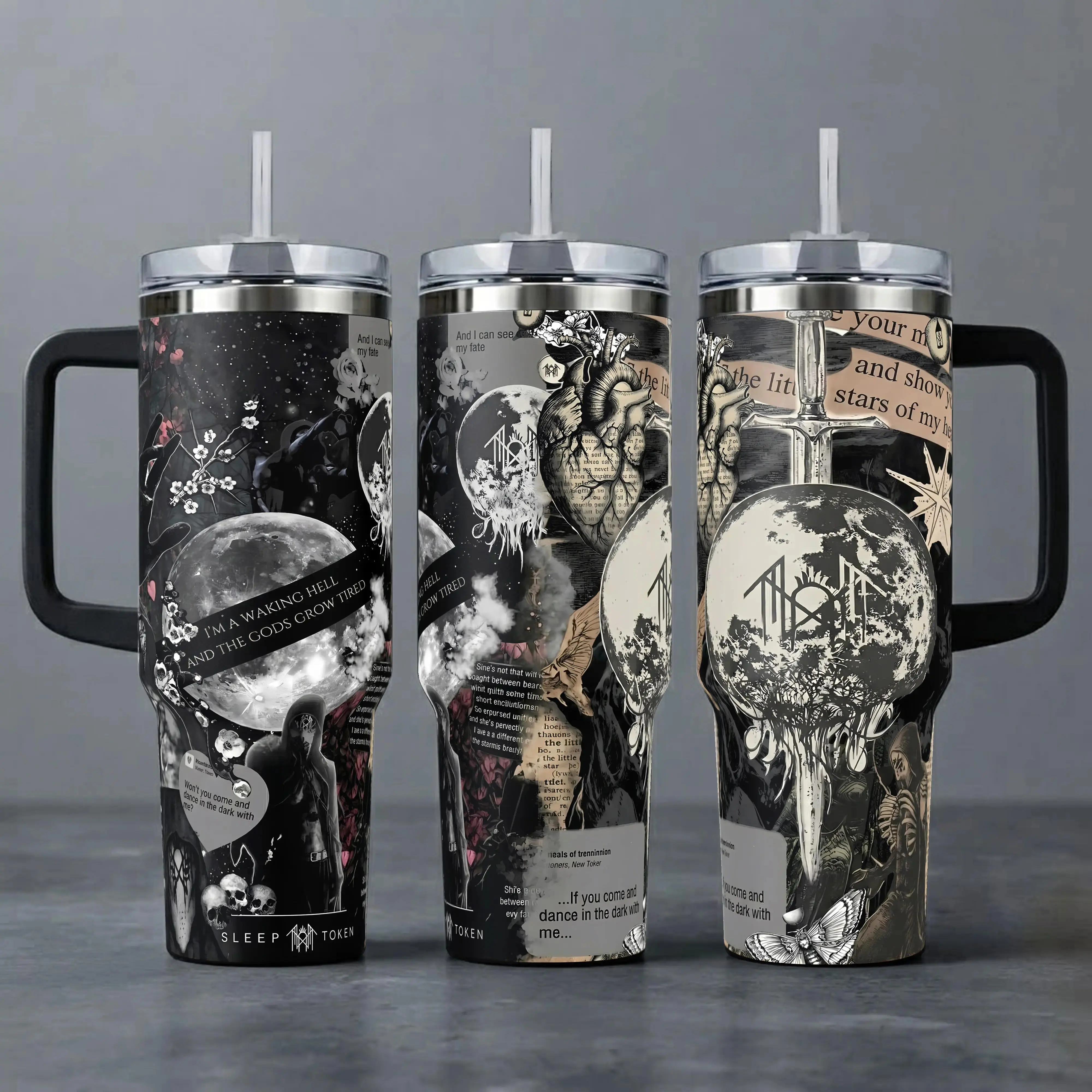 Atmospheric Dark Style Sleep Token Tumbler Stainless Steel Insulated Travel Mug Gift For Fans
