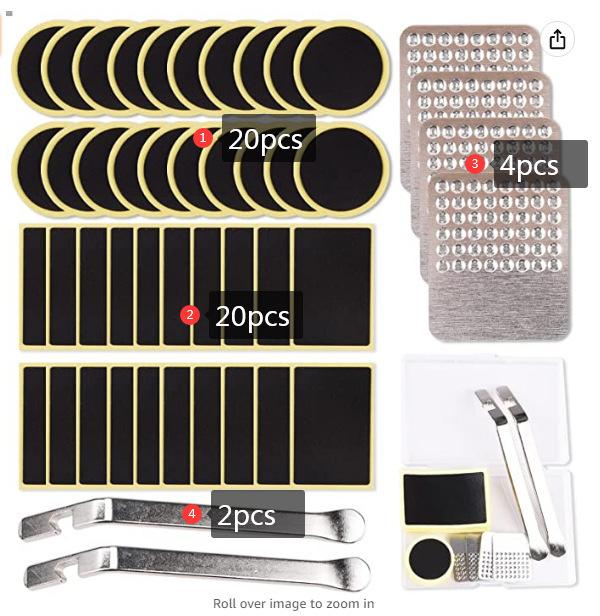 Bicycle Quick Tire Repair Kit with Glueless Patches Tire Levers Portable Storage Box Complete Fixing Set