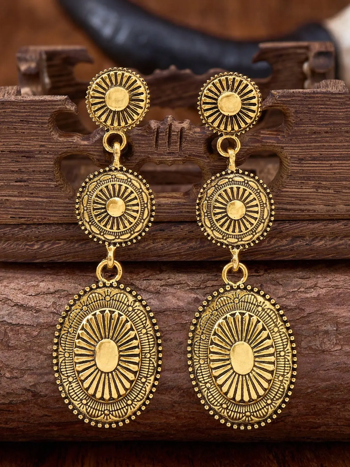 Vintage Western Style Geometric Patchwork Dangly Earrings for Women, Bohemian Fashion Jewelry, Ladies Wear