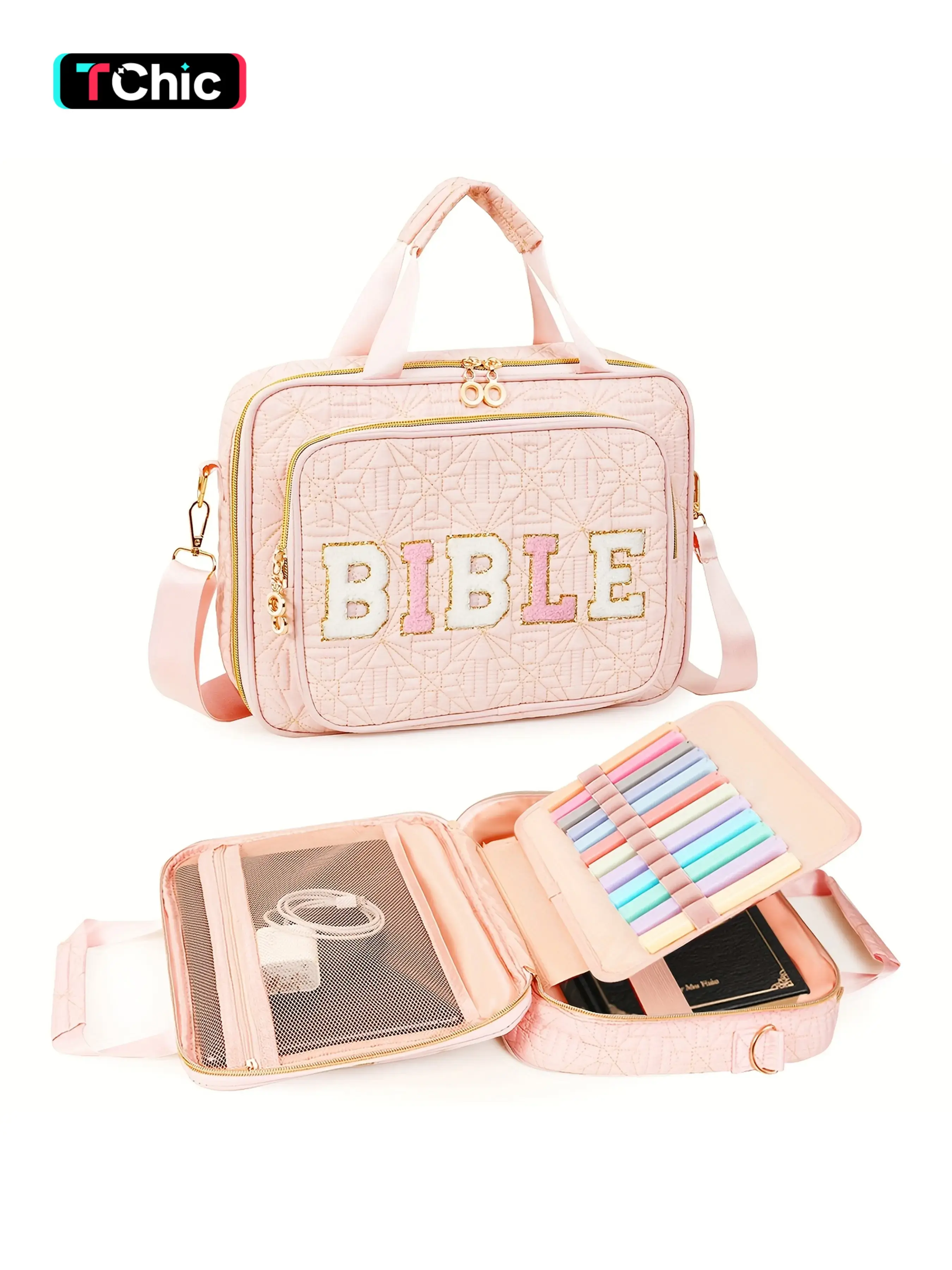 Women's Large Bible Bag, Soft Handle & Shoulder Strap, Multi-Pocket Design, Fits Large Bibles & Accessories, Halloween Christmas Gift, Print Handle Satchel, Casual Zipper Purse
