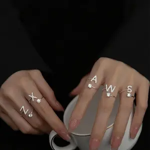 Initial A-Z Letter Rings for Women Girl Adjustable Opening Ring Name Alphabet Female Wedding Fashion Jewelry Gift