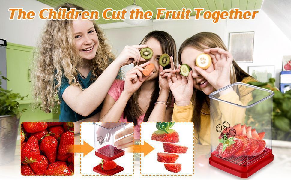 Cup Slicer Fruit Strawberry Cutter: Strawberry Slicer with Push Plate- Stainless Steel Cup Slicer, Quickly Making Fruits Vegetable Egg Banana Salad, Kitchen Portable Slicing Tool Cutting Gadget Cute Modern