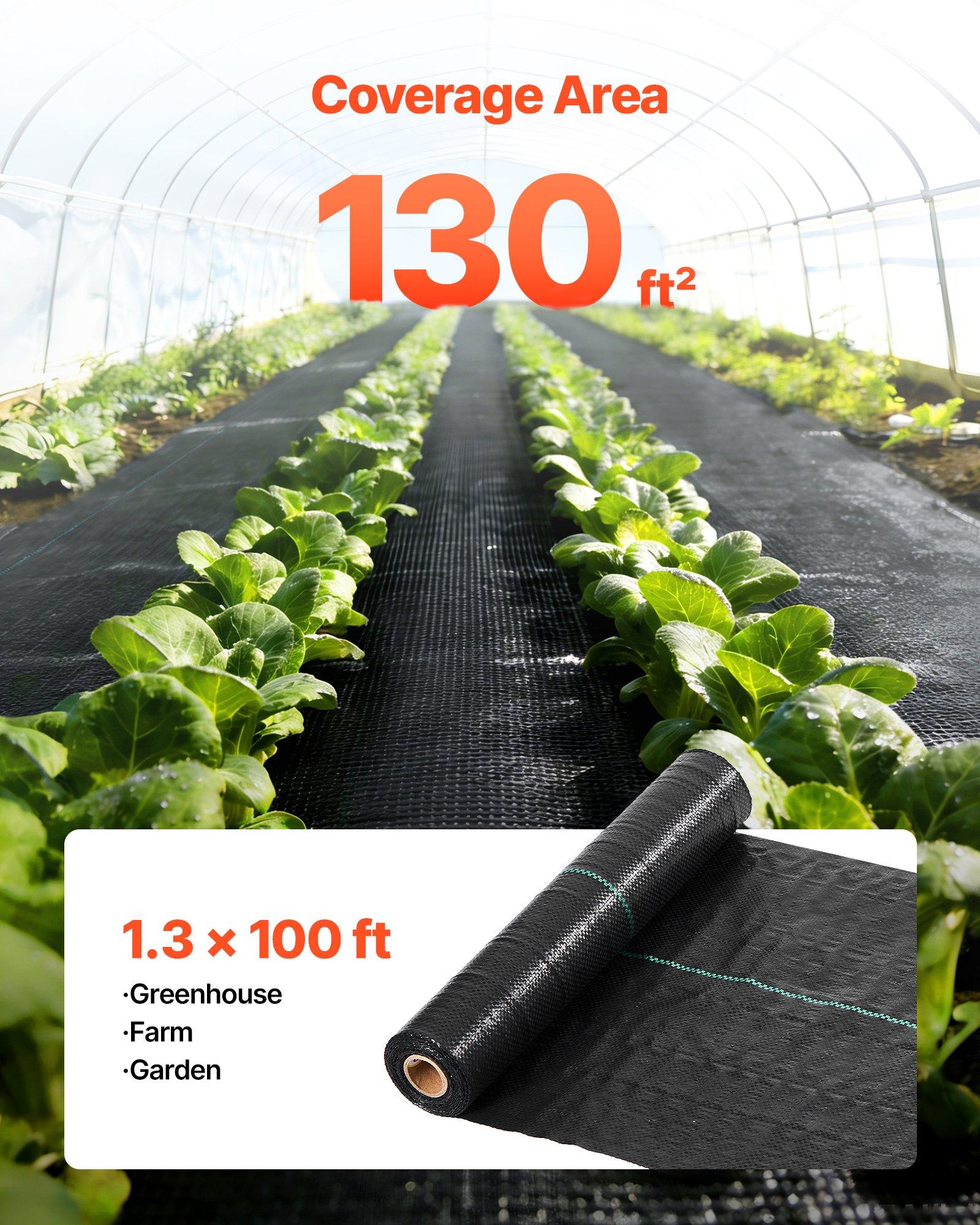 VEVOR Weed Barrier Fabric Heavy Duty, 1.3x100FT 3.2oz Landscape Fabric, Woven Weed Blocker Fabrics, Garden Fabrics Weeds Barrier, Weeds Control Ground Cover, Geotextile Webbing, Gardening Mat, Black
