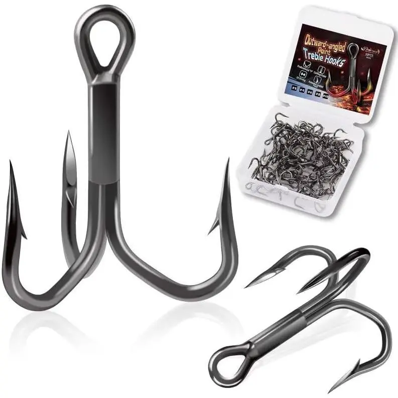 Fishing Treble Hooks Outward-Angled Point 3X  Professional V Triple Fishing Hooks for Saltwater and Freshwater 50 count Size #10#8#6#4#2