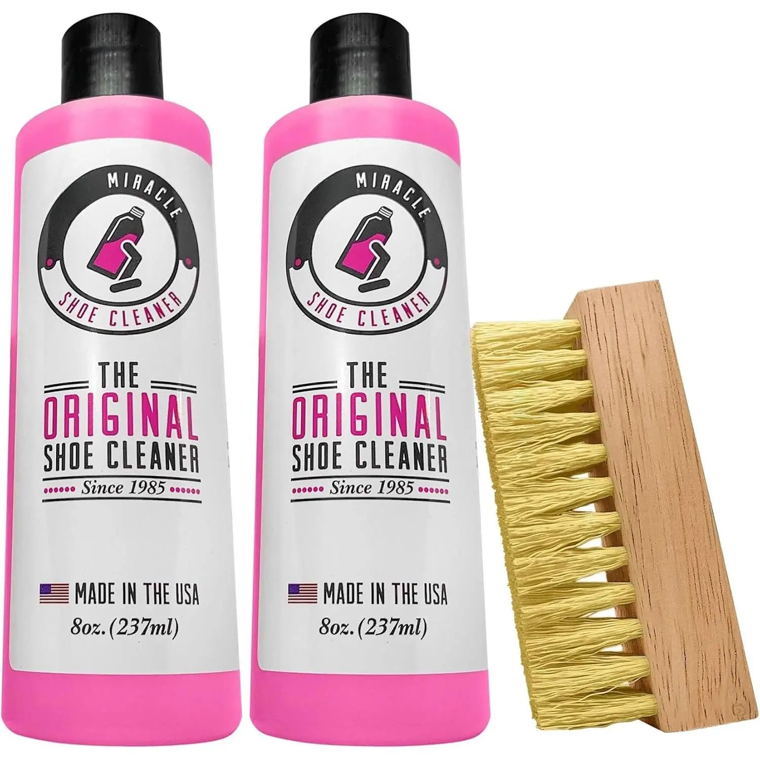 Shoe Cleaner Kit Fabric Cleaner for Leather, Whites and Nubuck Sneakers Two Pack (Two Bottles/ Brush)