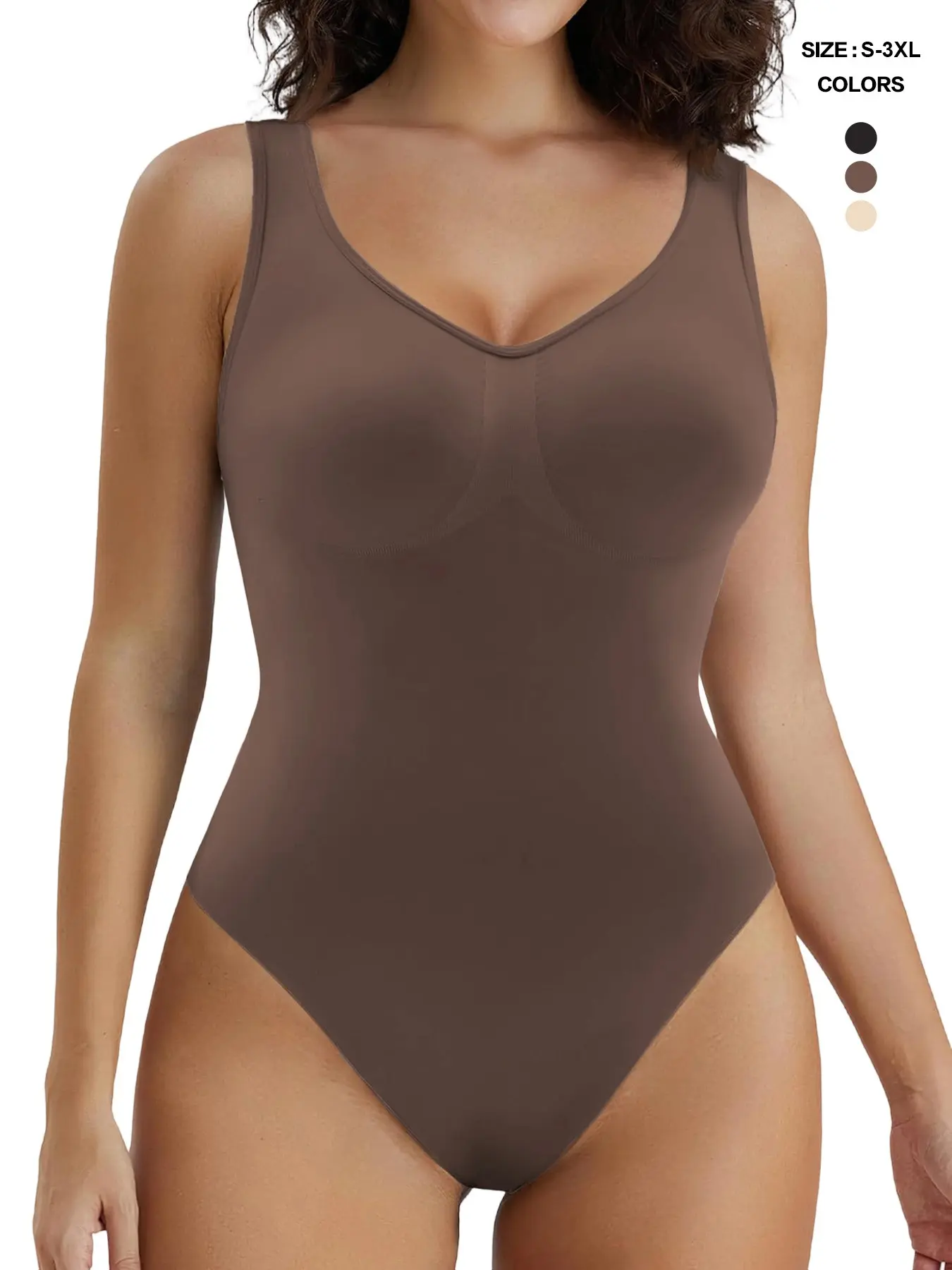 Seamless Wide Strap V Neck Shaping Bodysuit, Integrated Bust Support, Abdomen Smoothing, Invisible Under Dresses, All-Day Wear Abdominal Control Shapewear