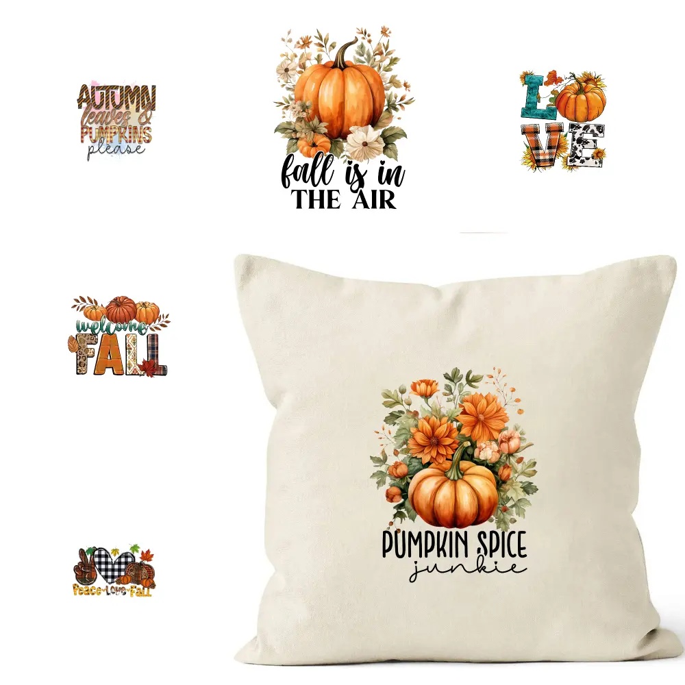 6 Pcs Pumpkin Spice Iron-On Decals, Washable Heat-Press Stickers for Clothing, T-Shirts, Backpacks - Easy-to-Apply Home Decor Iron-On Transfers