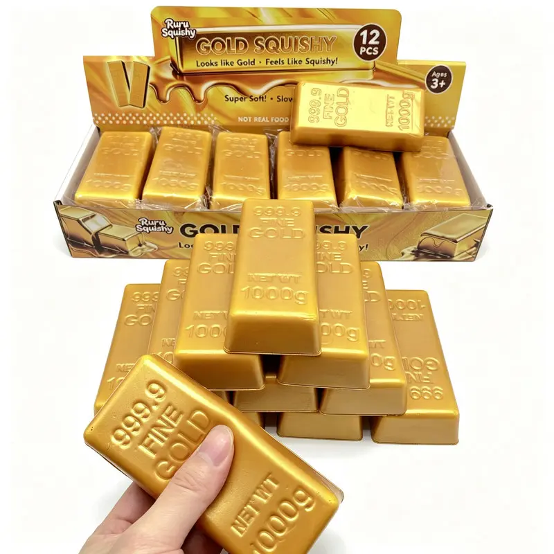 Hot-selling PU simulated gold brick slow rebound squeezeable to relieve stress and vent emotions.