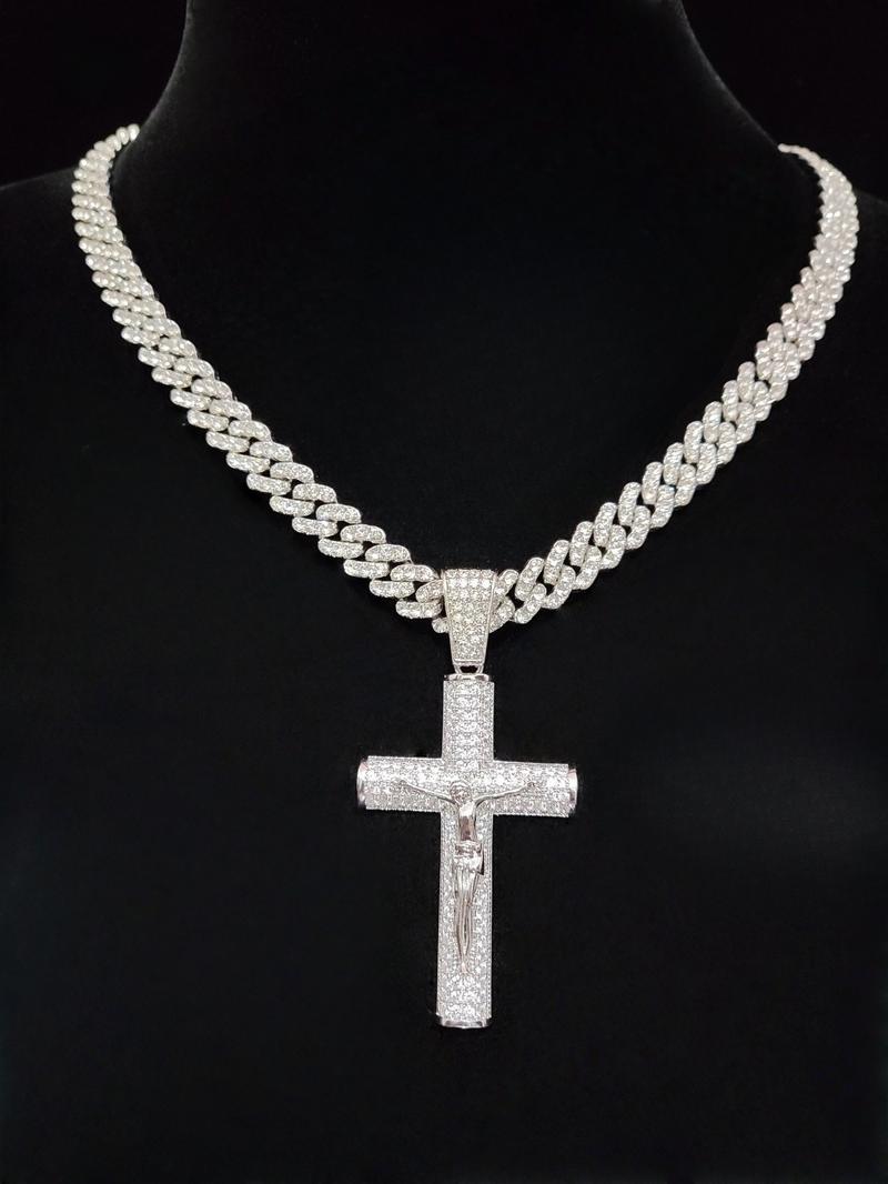 1Piece  Women Men Hiphop Cross and Jesus Shape Pendant Necklace Punk Vintage Hip Hop Iced Out Jewelry Bling Bling Necklace Is Perfect For Party Or Everyday Lovers' Gifts