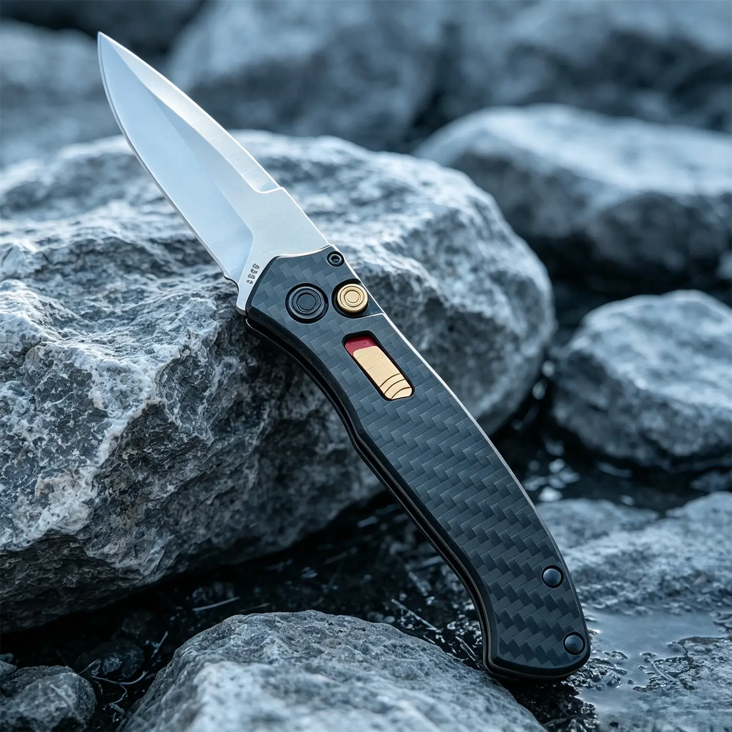 Model 838CF EDC Folding Knife - 9CR13MOV Steel, Carbon Fiber Handle, Low-Profile Clip - Outdoor Camping Knives for Camping, Hiking Use