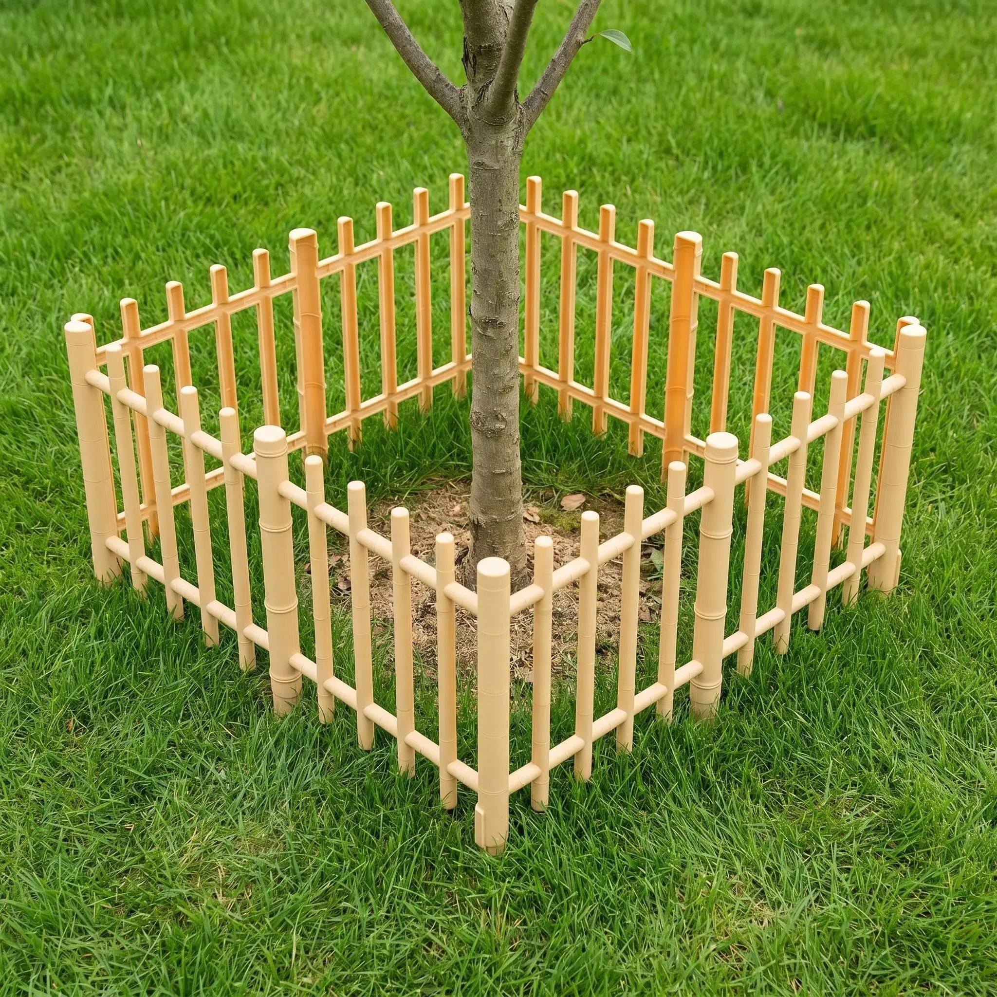 4pcs Bamboo Style Fence Panels, Road Divider, Tree Protector, Easy Manual Installation, No Tools Required, Outdoor Garden Decor