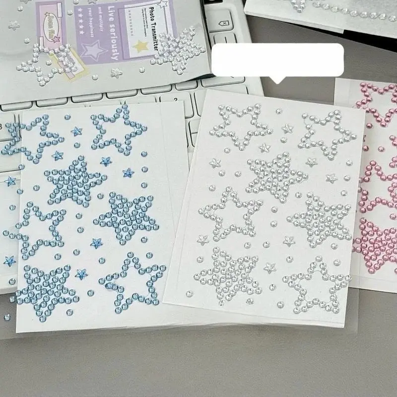 Star Heart 3D Rhinestone Stickers Pearl Diamond Bling Decals for Photocard DIY Sparkle Makeup Face Gems for Packaging Decoration