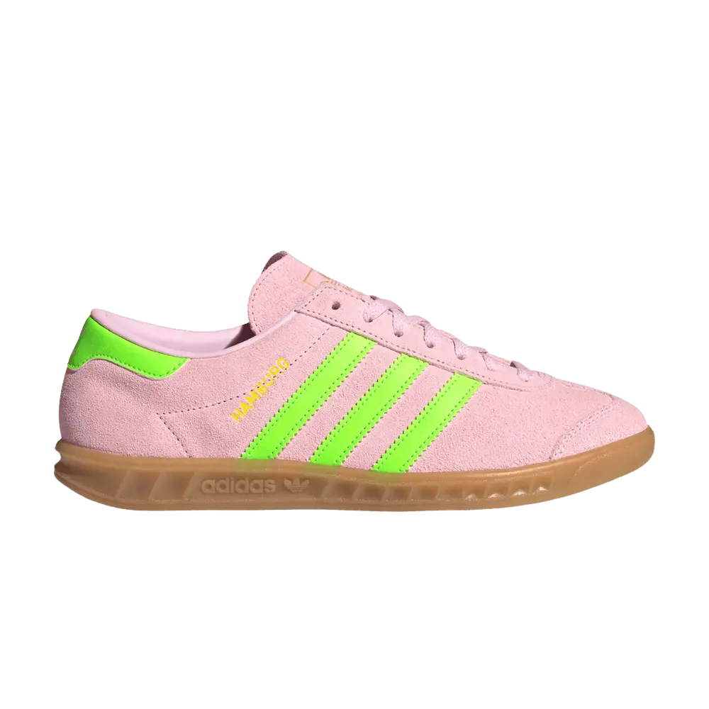 adidas Womens Hamburg 'Clear Pink Solar Green' (women's sizes) Clear Pink/Solar Green/Gold Metallic sneakers JS0683