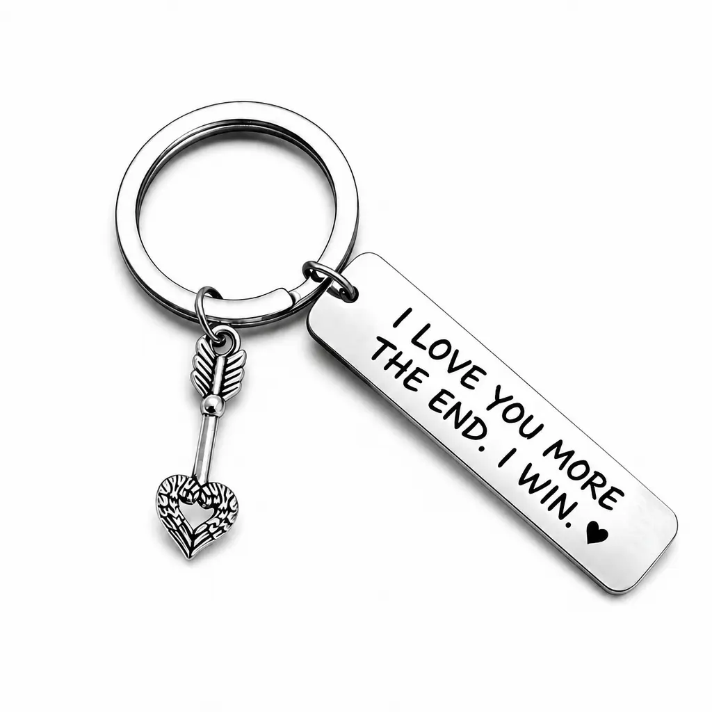 HOLDNEAR “I Love You More” Funny Couple Engraved Keychain with Heart Arrow Charm, Gift for Boyfriend or Girlfriend