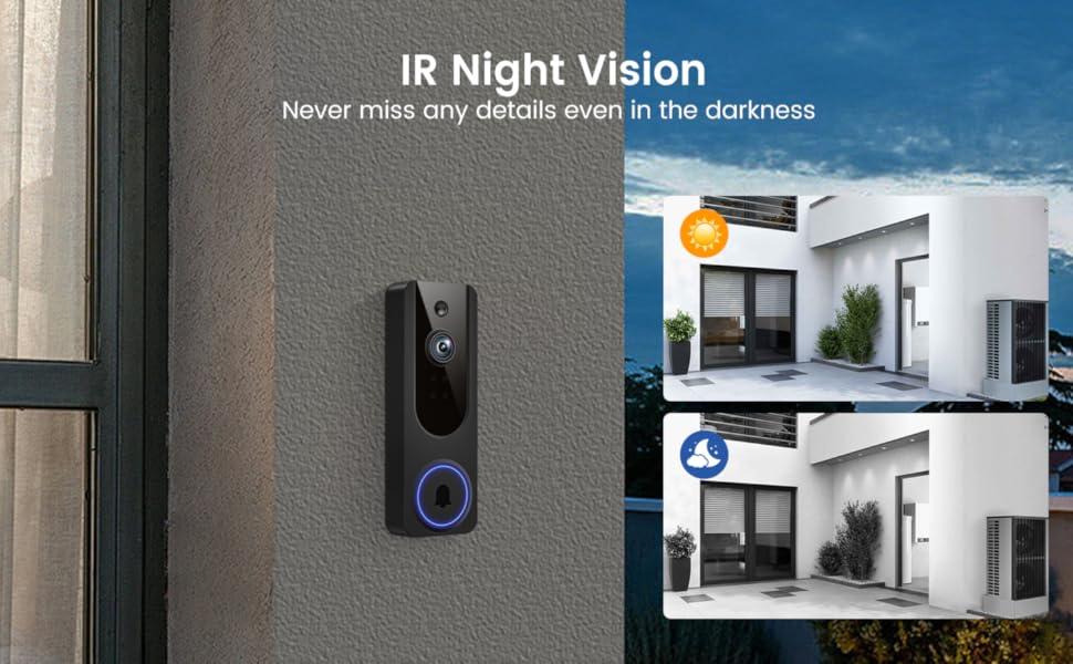 Wireless 1080P WiFi Video Doorbell, Battery Powered with AI Motion & Human Detection, 2-Way Talk, Night Vision, Cloud/SD Storage, 2.4G WiFi – Indoor/Outdoor