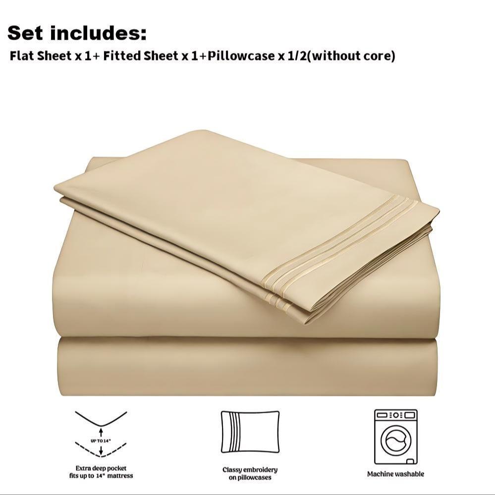 Solid Color Bedding Set, 1 Set Including Flat Sheet & Fitted Sheet & Pillowcase without Core, Soft Comfortable Bedding Set for Bedroom, Guest Room, Hotel, Soft Breathable Sheet
