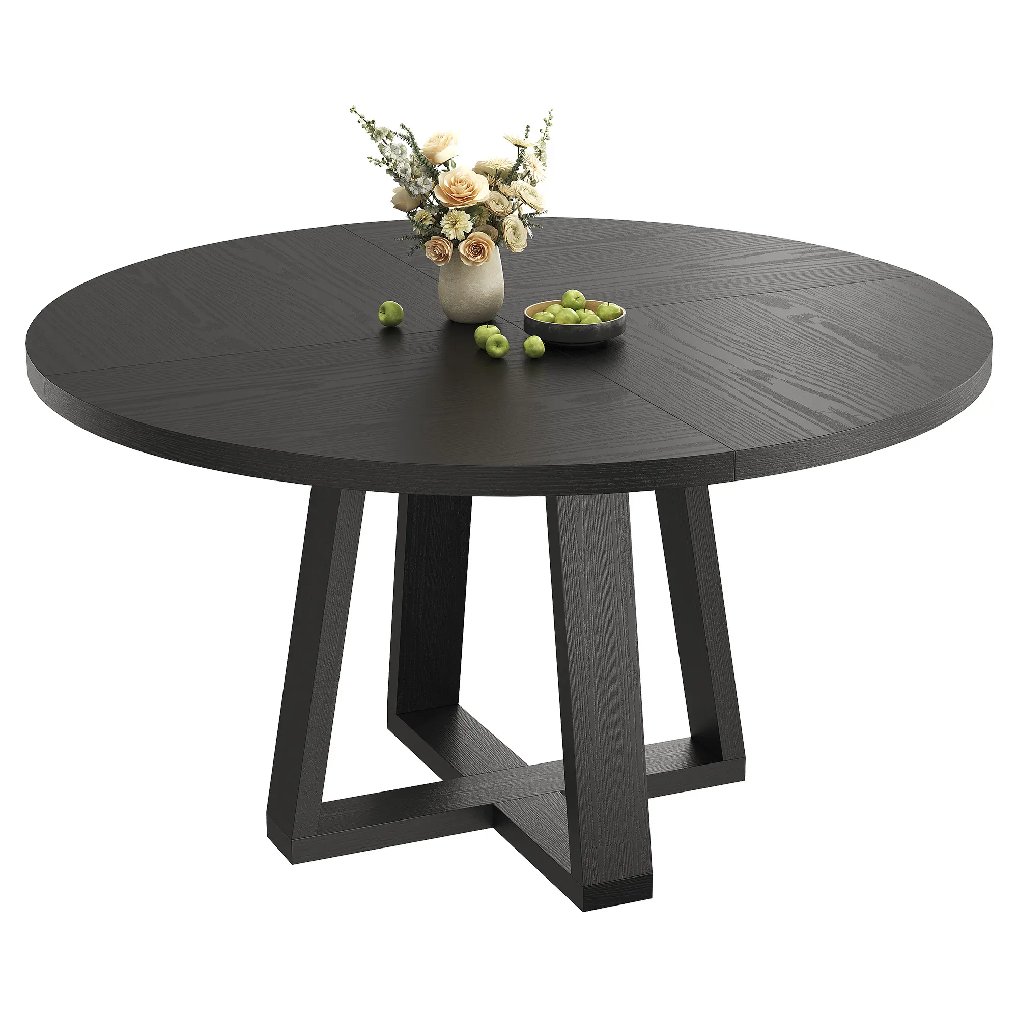 47" Round Dining Table with Pedestal Base, Wood Grain Kitchen Table for 4-6 People, Sturdy Cross Leg Design, Space Saving Apartment Furniture, Farmhouse Modern Breakfast Nook Table